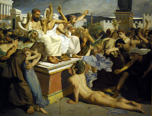 Pheidippides collapses after finishing the first marathon run. By Luc-Olivier Merson (1869)